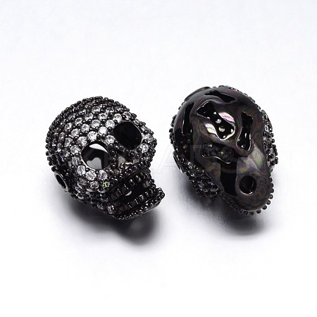 Brass Micro Pave Cubic Zirconia Skull Beads ZIRC-M069-19B-NR-1