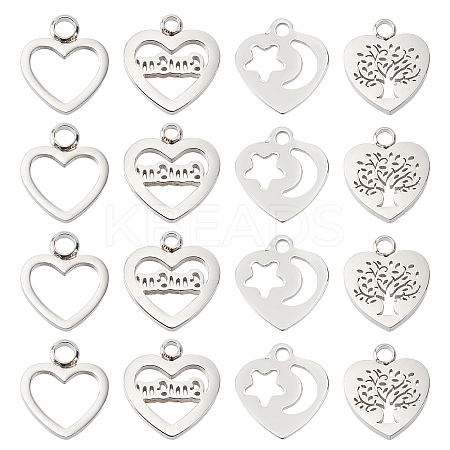 16Pcs 4 Style 304 Stainless Steel Charms STAS-DC0005-46-1