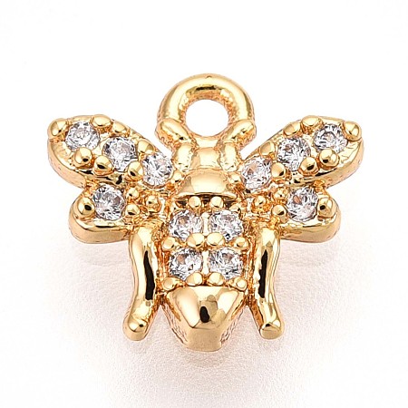 Brass Micro Pave Clear Cubic Zirconia Pendants KK-T075-19G-01-1