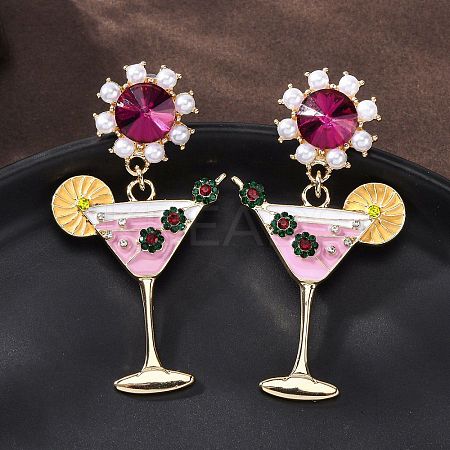 Wine Glass Zinc Alloy Enamel Stud Earrings EJEW-Z088-02G-1