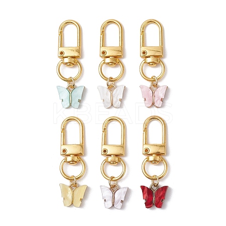 6Pcs 6 Colors Alloy Acrylic Butterfly Pendant Decorations HJEW-JM02678-1