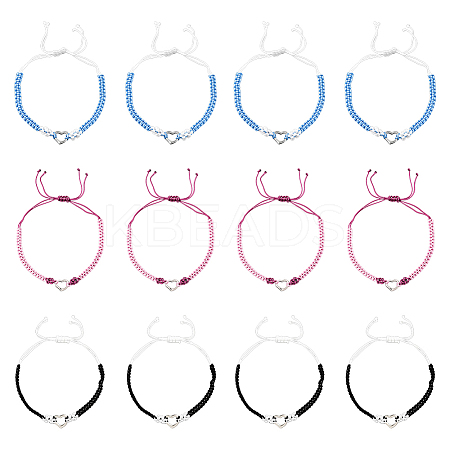 12Pcs 3 Colors Adjustable Nylon Thread Braided Bracelets for Women BJEW-GO0002-05-1