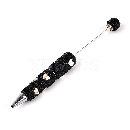 Heart Resin & Polymer Clay Pave Rhinestone Ball-Point Pen AJEW-T013-03E-1