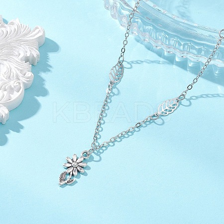 Alloy Flower Pendant Brass Leaf Link Chain Necklaces for Women NJEW-JN05866-1