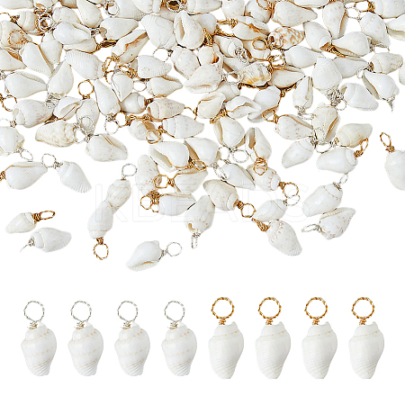 120Pcs 2 Colors Natural Trumpet Shell Pendants PALLOY-AB00236-1