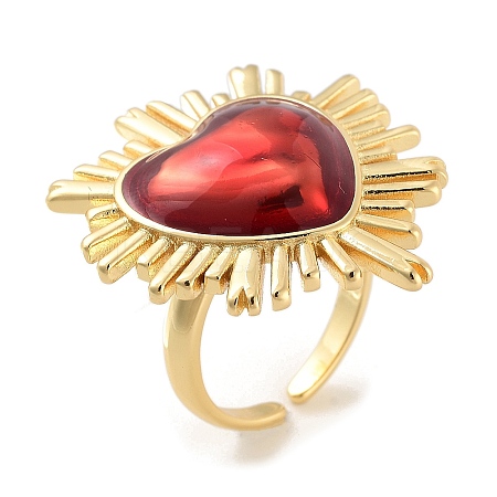 Heart Brass Enamel Open Cuff Ring for Women RJEW-C102-02G-1