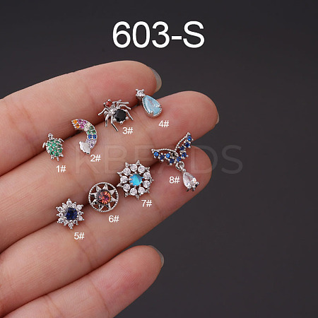316L Surgical Stainless Steel Micro Pave Cubic Zirconia Cartilage Earrings WG7DF17-09-1