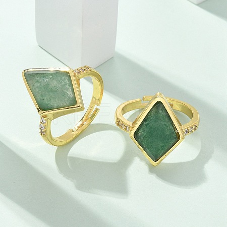 Rhombus Natural Green Aventurine Finger Rings RJEW-B113-01G-03-1
