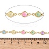 Colorful Handmade Flat Round Brass with Glass Link Chains CHC-K017-03G-3