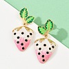 304 Stainless Steel Enamel Strawberry Dangle Stud Earrings LS-EJEW-A138-10G-02-1