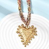 304 Stainless Steel Heart Pendant Printed Silk Ribbon Necklaces for Women NJEW-A063-11G-1
