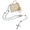 1Pc Jesus Cross Virgin Zinc Alloy Pendant White Glass Pearl Round Rosary Bead Necklaces for Women Men NJEW-FG0001-22-1