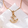 304 Stainless Steel Crystal Rhinestone Anchor Pendant Necklaces LS-NJEW-Z057-01A-G-2
