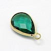 Golden Tone Brass Glass Teardrop Pendants GLAA-J017A-G-4