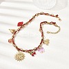 304 Stainless Steel Sun Heart Bees Red Enamel Lip Cherry Pendant Dark Red Cord Necklaces for Women NJEW-A063-09G-1