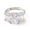 Clear Cubic Zirconia Rectangle Adjustable Ring RJEW-I087-10P-2