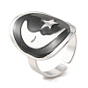 Oval & Moon 304 Stainless Steel Enamel Open Cuff Rings for Women RJEW-F166-29P-01-1