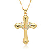 Brass Micro Pave Clear Cubic Zirconia Cross with Heart Pendant Necklaces FS-WG8523C-05-1