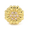 Rack Plated Brass Micro Pave Cubic Zirconia Flower Open Cuff Rings for Women RJEW-Z042-02G-02-2