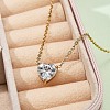 304 Stainless Steel Crystal Cubic Zirconia Heart Pendant Necklaces for Women NJEW-Z064-03G-3