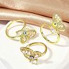 Brass Micro Pave Clear Cubic Zirconia Enamel Finger Rings RJEW-L113-025G-3