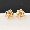Brass Micro Pave Clear Cubic Zirconia Flower Stud Earrings EJEW-C158-17A-G-1