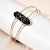 Brass Wire Wrapped Natural Obsidian Hexagon Point Cuff Bangles for Women BJEW-L719-01G-04-1