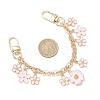 2Pcs 2 Styles Alloy Pink Enamel Flower Bowknot Pendant Cable Chain Purse Decorative Chains AJEW-BA00148-4