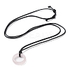 Natural Rose Quartz Ring Pendant Necklace with Waxed Cords NJEW-R262-01B-08-2