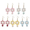 Glass Seed & Shell Pearl & Acrylic Braided Flower Dangle Earrings EJEW-MZ00071-1
