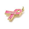 October Breast Cancer Pink Awareness Ribbon Brass Enamel Pendants KK-G525-10G-06-2