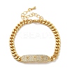 Brass Micro Pave Clear Cubic Zirconia Curved Rectangle with Hollow Heart Cuban Link Chains Bracelets for Women BJEW-M322-03G-A-1