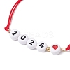 Heart with Word 2024 Acrylic Braided Bead Bracelet BJEW-JB09780-01-3