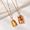 Natural Amber Rectangle Pendant 304 Stainless Steel Cable Chain Necklaces NJEW-JN05981-02-1