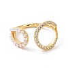 Clear Cubic Zirconia Hollow Out Teardrop Open Cuff Ring with ABS Plastic Imitation Pearl Beaded RJEW-G283-03G-2