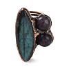 Horse Eye & Round Natural Amethyst & Labradorite Adjustable Rings RJEW-A041-05R-3