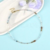 Natural Aquamarine & Quartz Crystal & Carnelian Faceted Round Beaded Necklaces NJEW-YW00007-4