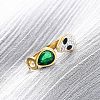 304 Stainless Steel with Rhinestone and Glass Cuff Rings RJEW-Q020-04G-1