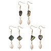Natural Paua Shell & Natural Pearl Dangle Earrings EJEW-JE07333-3