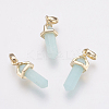 Brass Natural Amazonite Double Terminated Pointed Pendants KK-G343-11L-02G-1