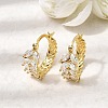 Leaf Brass Micro Pave Cubic Zirconia Hoop Earrings EJEW-P333-03G-2