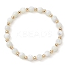 Round Natural Sea Shell Beaded Stretch Bracelets with Brass Beads for Women Men BJEW-JB10278-1