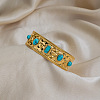 Vintage 304 Stainless Steel Pave Synthetic Turquoise Cuff Bangles for Women FO8532-2