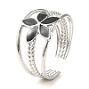 Flower 304 Stainless Steel Enamel Open Cuff Rings for Women RJEW-F166-21P-01-1
