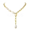 Adjustable 304 Stainless Steel Paperclip Chain Natural Baroque Keshi Pearl Rectangle Y Necklaces NJEW-JN06020-3