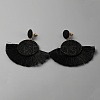 Cotton Fan Tassel Dangle Earrings with Rhinestone EJEW-WH0012-046-1