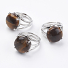 Adjustable Natural Tiger Eye Finger Rings X-RJEW-F075-01A-1