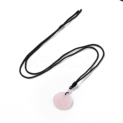 Natural Rose Quartz Triskele/Triskelion Pendant Necklace with Nylon Cord for Women NJEW-E091-01E-1