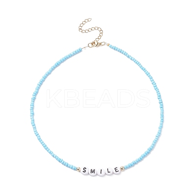 5Pcs 5 Style Glass & Plastic Word Beaded Necklaces Set NJEW-JN04316-1
