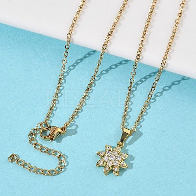 Brass Micro Pave Clear Cubic Zirconia Pendant 304 Stainless Steel Chain Necklaces for Women NJEW-D341-12A-G-1